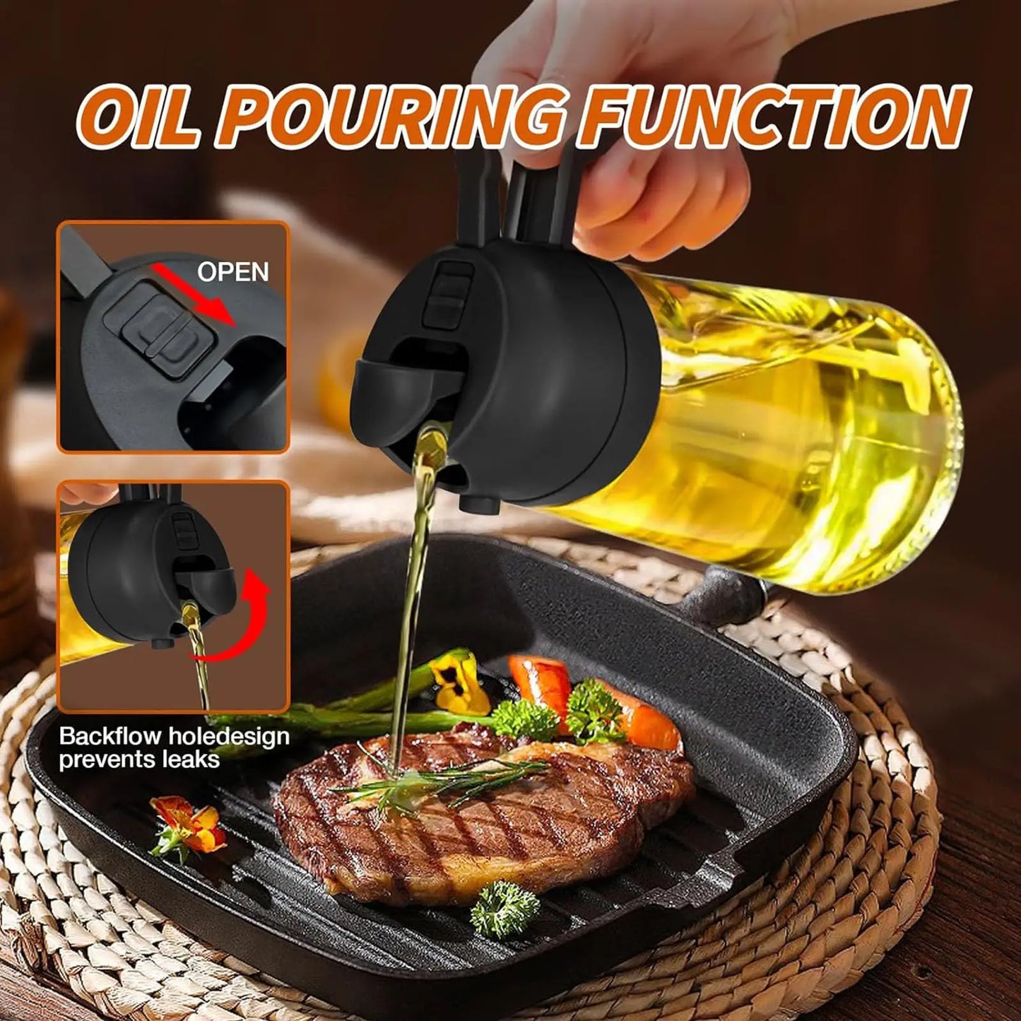 Kitchen Oil Spray Bottle Large Capacity Glass Oil Dispenser Dual-Use for Spraying Pouring Compatible with Olive Oil Soy Sauce
