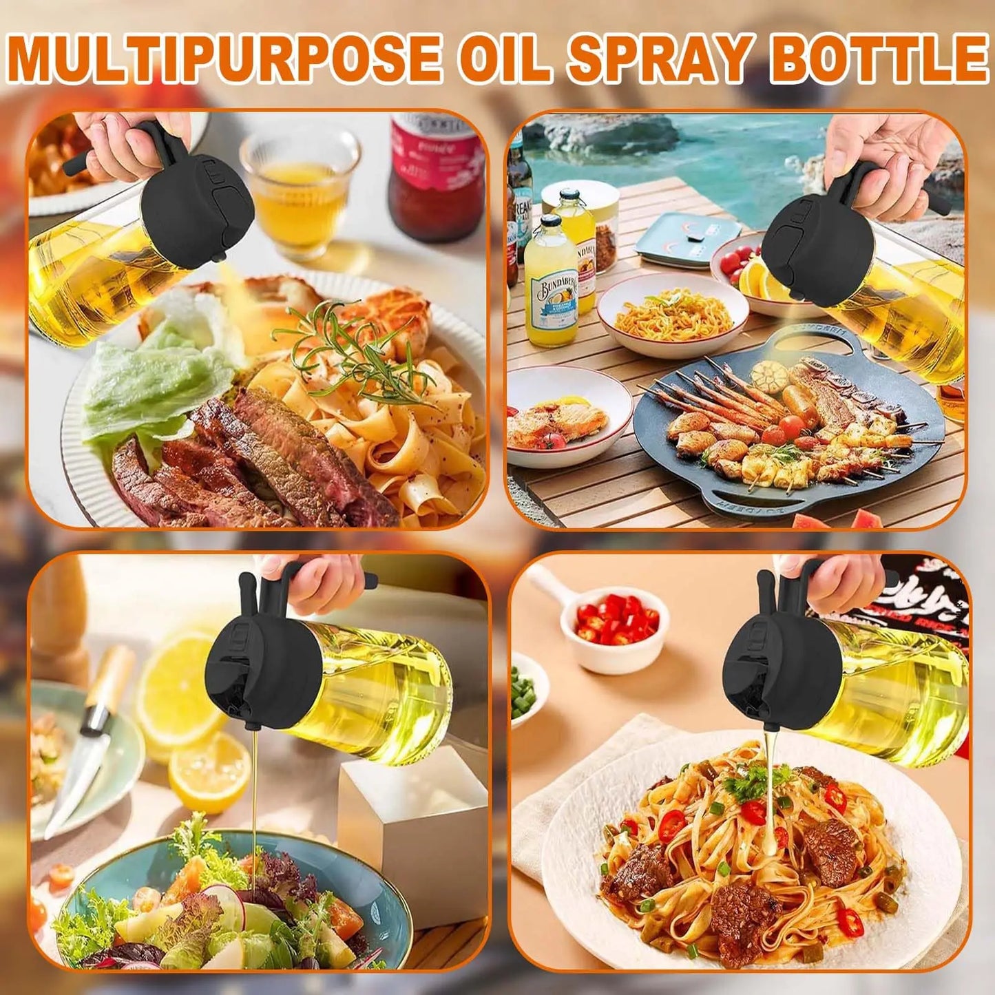 Kitchen Oil Spray Bottle Large Capacity Glass Oil Dispenser Dual-Use for Spraying Pouring Compatible with Olive Oil Soy Sauce